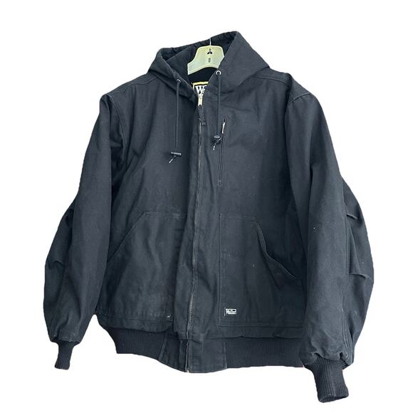Walls Jacket Mens L Black Duck Canvas Hooded Barn Coat Chore Work Wear Insulated - Picture 1 of 13